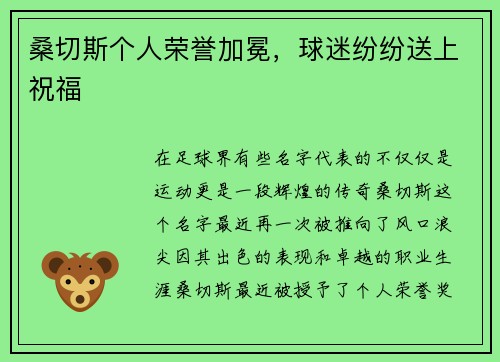 桑切斯个人荣誉加冕，球迷纷纷送上祝福